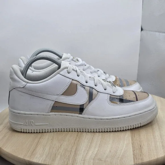 Womens Size 8.5 - Nike Air Force 1 Low Shoes White Custom Burberry paint - Picture 3 of 12